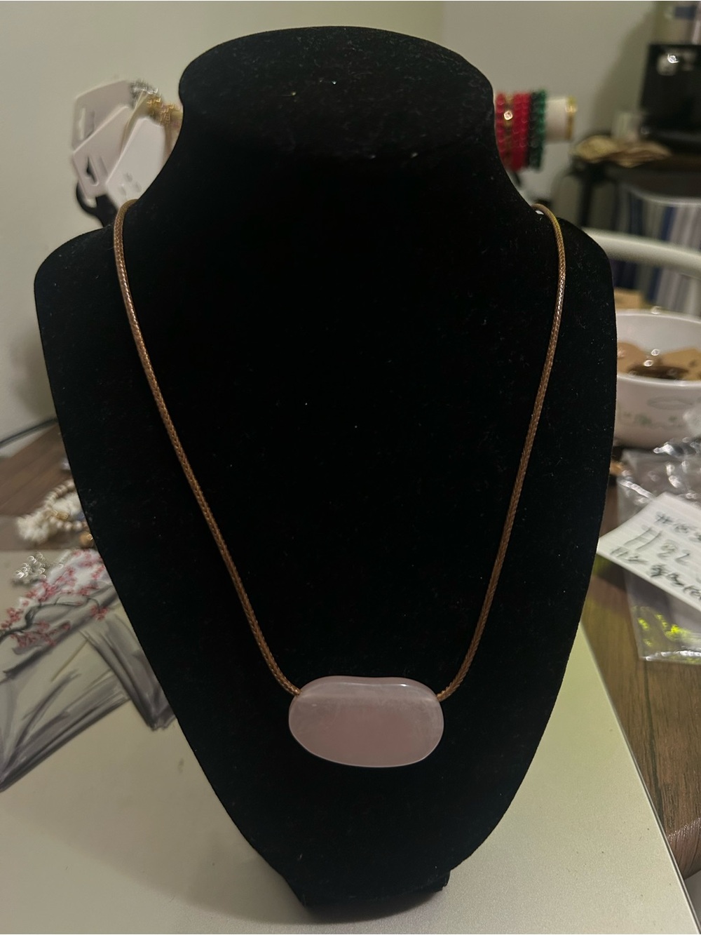 Delicate Faux Rose Quartz Pendant Necklace on Gold Chain